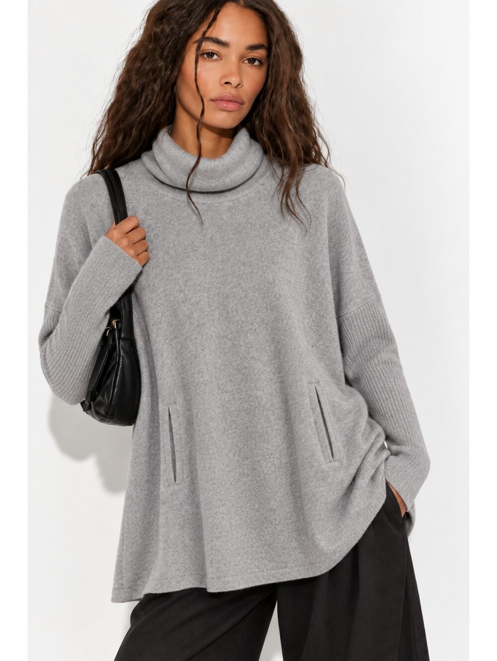 Garnet Hill Cashmere Wool Blend Turtleneck Sweater Light Gray Quiet Luxury Small